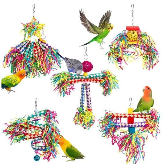 Set van 5 Vogel Versnipper Speelgoed – Hangend Kauw- en Foerageerspeelgoed voor Papegaaien