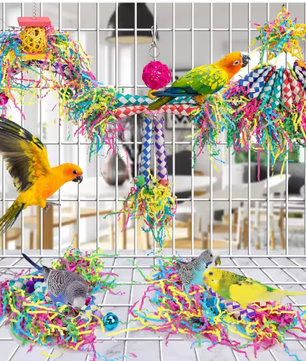 Set van 5 Vogel Versnipper Speelgoed – Hangend Kauw- en Foerageerspeelgoed voor Papegaaien