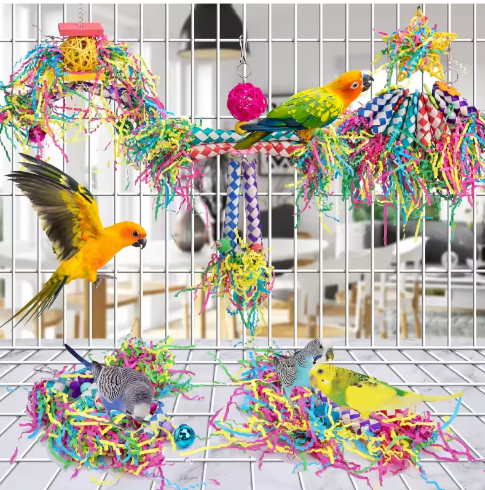 Set van 5 Vogel Versnipper Speelgoed – Hangend Kauw- en Foerageerspeelgoed voor Papegaaien