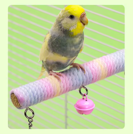Vogelschommel met Klimtouw en Bel – Houten Speelstandaard voor Papegaaien