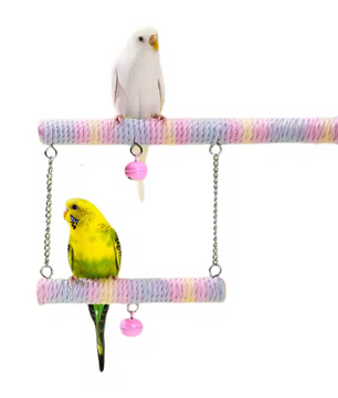 Vogelschommel met Klimtouw en Bel – Houten Speelstandaard voor Papegaaien