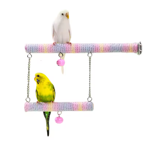 Vogelschommel met Klimtouw en Bel – Houten Speelstandaard voor Papegaaien