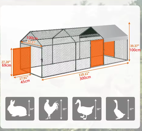 Grote Metalen Kippenren met Waterdichte UV Cover – Outdoor Pluimvee Ren