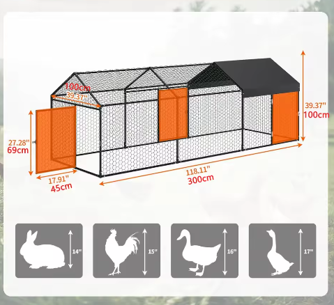 Grote Metalen Kippenren met Waterdichte UV Cover – Outdoor Pluimvee Ren