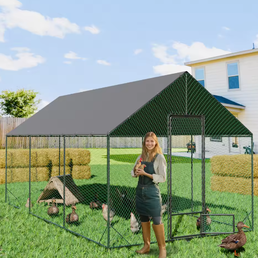 Grote Walk-in Kippenren met Nylon Net en UV Cover – Outdoor Pluimvee Verblijf