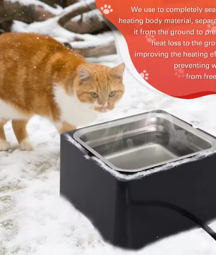 Verwarmde Waterbak 3,2 L voor Dieren – RVS Kom met Verwarmingsbasis