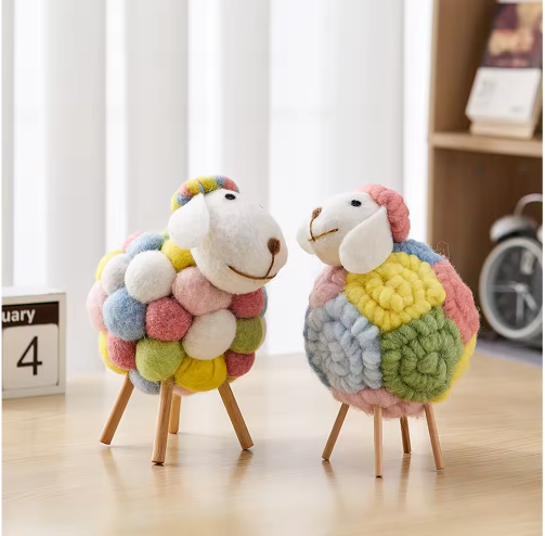 Vilten Schapen Decoratie – Kawaii Beeldje voor Huis en Kamer