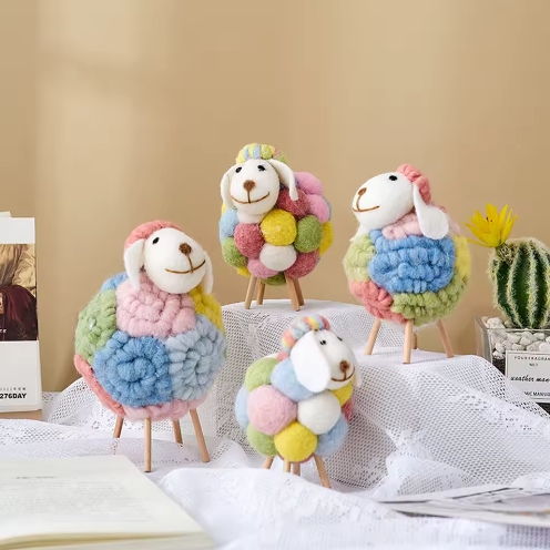 Vilten Schapen Decoratie – Kawaii Beeldje voor Huis en Kamer