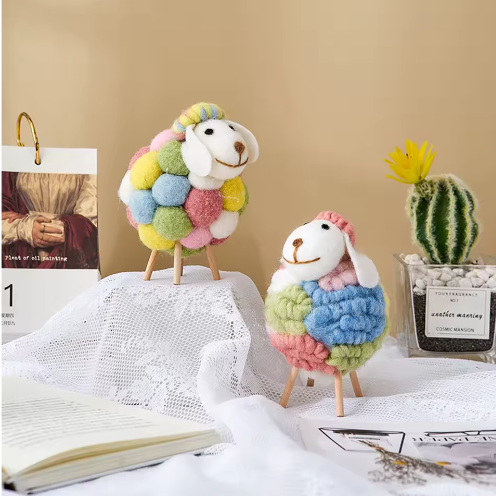 Vilten Schapen Decoratie – Kawaii Beeldje voor Huis en Kamer