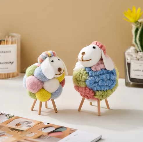 Vilten Schapen Decoratie – Kawaii Beeldje voor Huis en Kamer