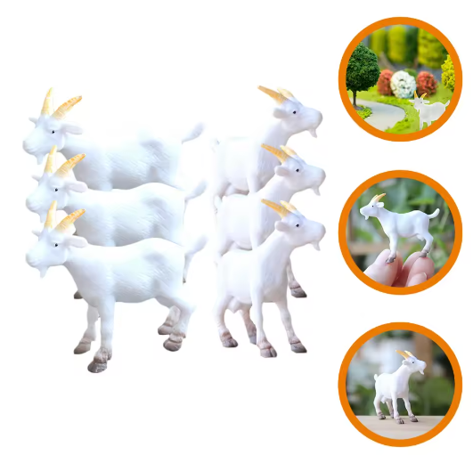 Set van 6 Mini Geitenbeeldjes – Realistische Boerderijdier Figuren