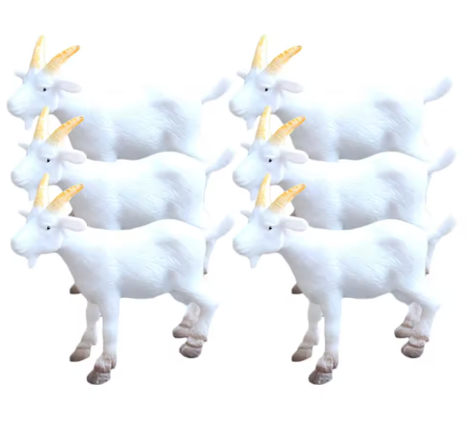 Set van 6 Mini Geitenbeeldjes – Realistische Boerderijdier Figuren