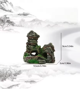 Aquarium Grot Decoratie met Groen Gras – Hars Rots en Berg Ornament voor Vissentank