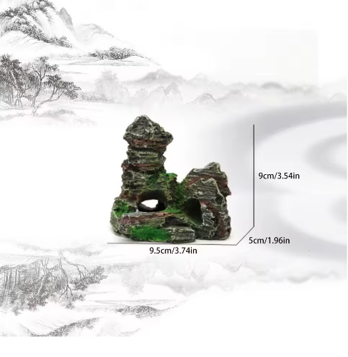 Aquarium Grot Decoratie met Groen Gras – Hars Rots en Berg Ornament voor Vissentank