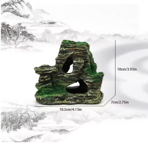 Aquarium Grot Decoratie met Groen Gras – Hars Rots en Berg Ornament voor Vissentank