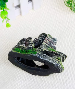 Aquarium Grot Decoratie met Groen Gras – Hars Rots en Berg Ornament voor Vissentank