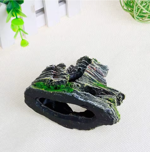 Aquarium Grot Decoratie met Groen Gras – Hars Rots en Berg Ornament voor Vissentank