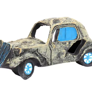 Auto Wrak Aquarium Decoratie – Hars Ornament met Schuilplaats voor Vissen en Aquatische Dieren
