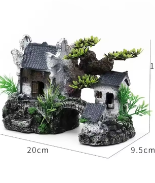 Aquarium Huis Decoratie – Hars Ornament met Brug en Landschap voor Vissentank