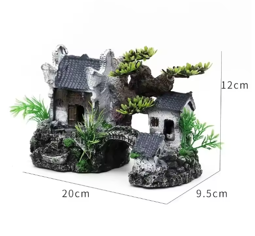 Aquarium Huis Decoratie – Hars Ornament met Brug en Landschap voor Vissentank
