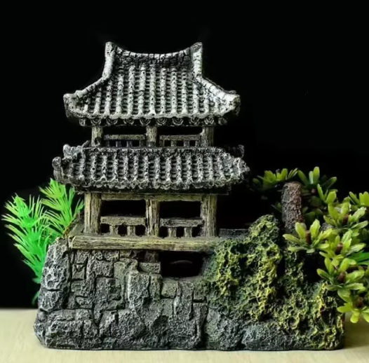 Aquarium Huis Decoratie – Hars Ornament met Brug en Landschap voor Vissentank