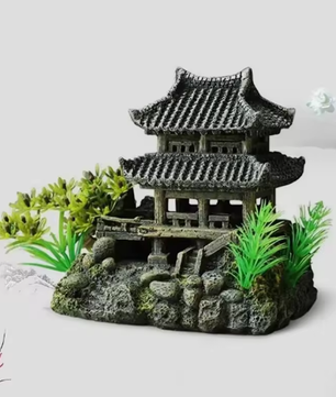 Aquarium Huis Decoratie – Hars Ornament met Brug en Landschap voor Vissentank