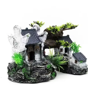 Aquarium Huis Decoratie – Hars Ornament met Brug en Landschap voor Vissentank
