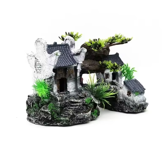 Aquarium Huis Decoratie – Hars Ornament met Brug en Landschap voor Vissentank