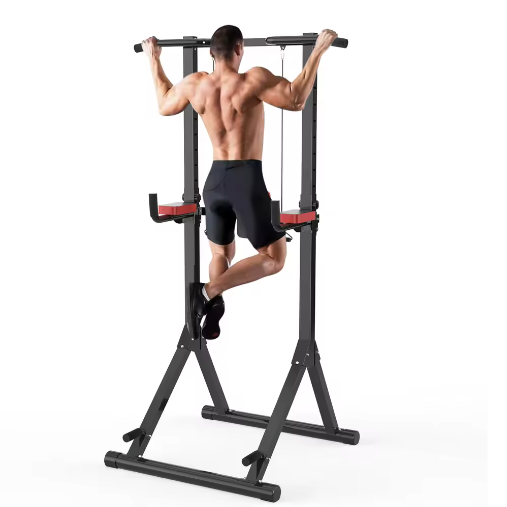 pvouwbare Power Tower Dip Station – In Hoogte Verstelbare Multifunctionele Krachtstation met Max. 150 kg Draagvermogen