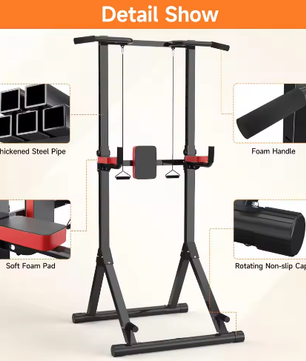 pvouwbare Power Tower Dip Station – In Hoogte Verstelbare Multifunctionele Krachtstation met Max. 150 kg Draagvermogen