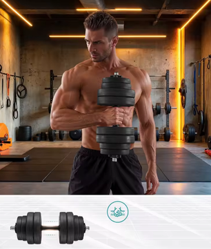2-in-1 Dumbbell Set met Halterstang – Verstelbaar Gewicht Tot 30 kg voor Krachttraining Thuis