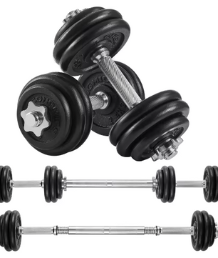 2-in-1 Halterset met Verstelbaar Gewicht – Dumbbells en Halterstang tot 30 kg voor Thuisfitness