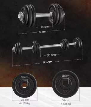 2-in-1 Halterset met Verstelbaar Gewicht – Dumbbells en Halterstang tot 30 kg voor Thuisfitness