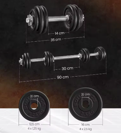 2-in-1 Halterset met Verstelbaar Gewicht – Dumbbells en Halterstang tot 30 kg voor Thuisfitness