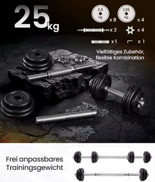 2-in-1 Halterset met Verstelbaar Gewicht – Dumbbells en Halterstang tot 30 kg voor Thuisfitness