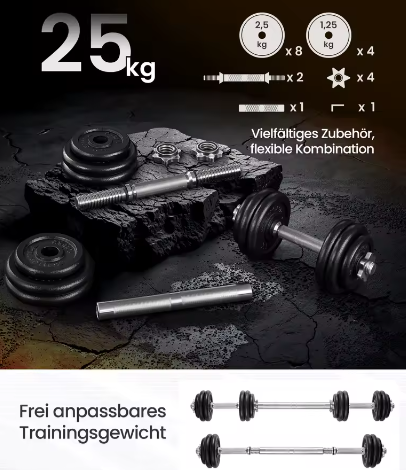 2-in-1 Halterset met Verstelbaar Gewicht – Dumbbells en Halterstang tot 30 kg voor Thuisfitness