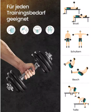2-in-1 Halterset met Verstelbaar Gewicht – Dumbbells en Halterstang tot 30 kg voor Thuisfitness