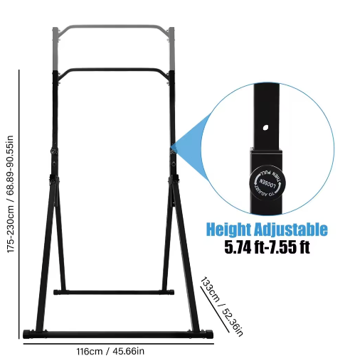 Pull Up Bar Station – In Hoogte Verstelbare Krachttrainer met Driehoekige Basis tot 200 kg