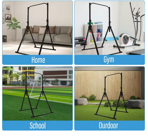 Pull Up Bar Station – In Hoogte Verstelbare Krachttrainer met Driehoekige Basis tot 200 kg