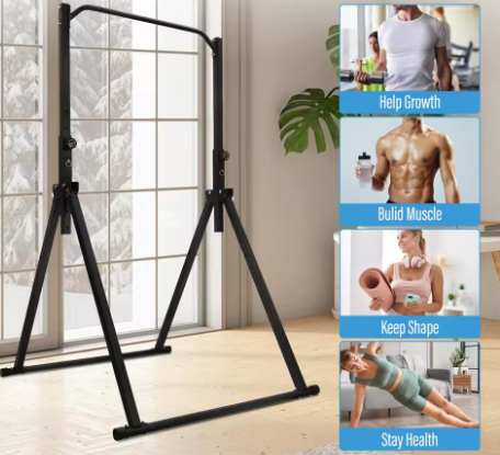 Pull Up Bar Station – In Hoogte Verstelbare Krachttrainer met Driehoekige Basis tot 200 kg