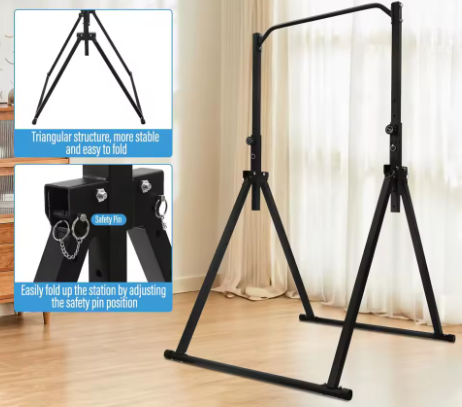 Pull Up Bar Station – In Hoogte Verstelbare Krachttrainer met Driehoekige Basis tot 200 kg