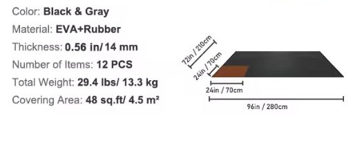 25-Delige Gym Vloermatten Set – EVA Foam en Rubber Interlocking Matten voor Fitness en Bescherming