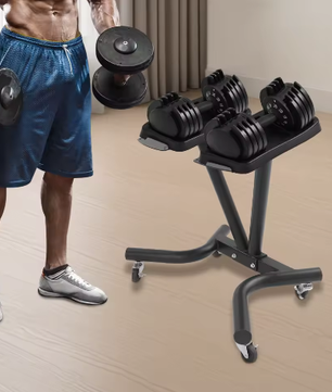 V-Vormig Halterrek met Wielen – Verstelbare Dumbbell Standaard voor Thuisgym en Fitnessruimte