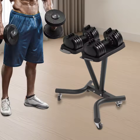 V-Vormig Halterrek met Wielen – Verstelbare Dumbbell Standaard voor Thuisgym en Fitnessruimte