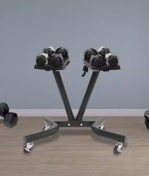 V-Vormig Halterrek met Wielen – Verstelbare Dumbbell Standaard voor Thuisgym en Fitnessruimte