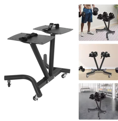 V-Vormig Halterrek met Wielen – Verstelbare Dumbbell Standaard voor Thuisgym en Fitnessruimte