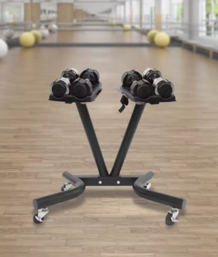 V-Vormig Halterrek met Wielen – Verstelbare Dumbbell Standaard voor Thuisgym en Fitnessruimte