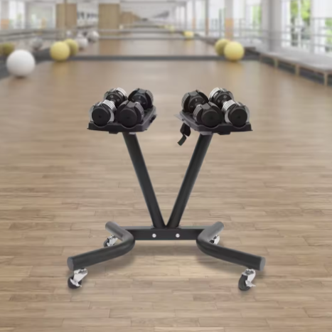 V-Vormig Halterrek met Wielen – Verstelbare Dumbbell Standaard voor Thuisgym en Fitnessruimte