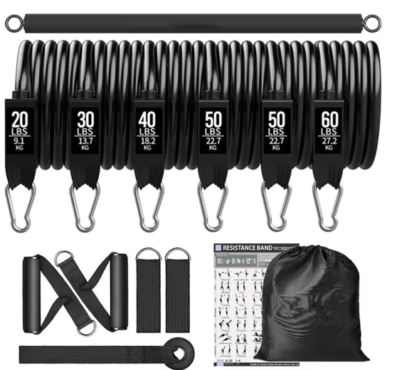 Workout Bar met Weerstandsbanden Set – Multifunctionele Fitness Bar voor Krachttraining en Thuisworkouts