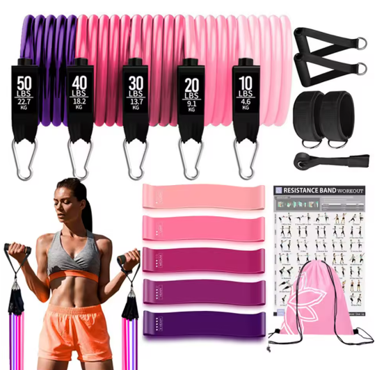 Workout Bar met Weerstandsbanden Set – Multifunctionele Fitness Bar voor Krachttraining en Thuisworkouts